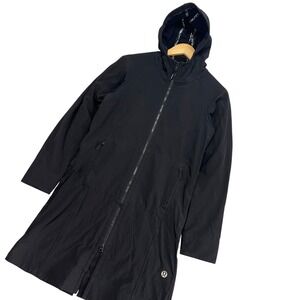 Lululemon Black Softshell Hooded Parka Jacket Womens Size 4 Full Zip Longline